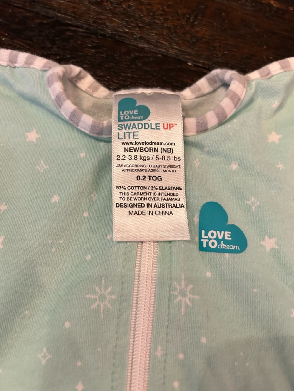 Love to Dream Swaddle Up Sleep Sacks Mint Stars and Pastel Rainbow Print Set- NB - Picture 3 of 13